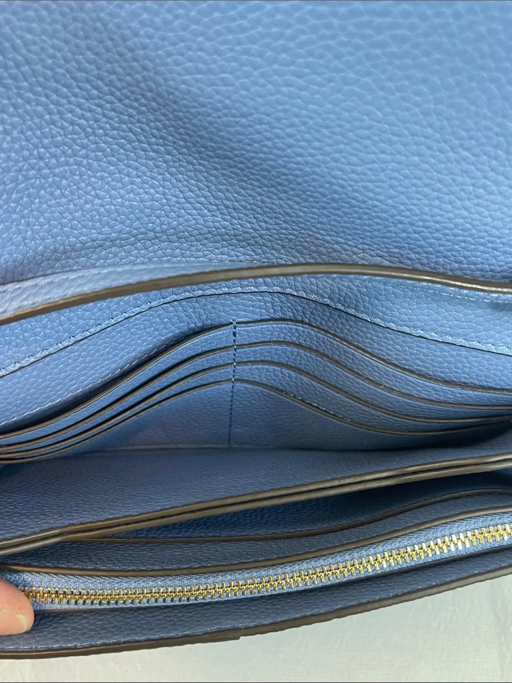 Tory Burch McGraw Pebbled Leather Wallet Crossbody Bag Blue